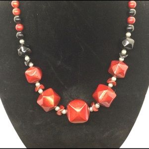 Vintage Metal Red Black Silver Tone OOAK Choker